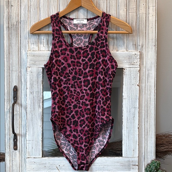 ZENANA Pink Leopard Bodysuit Size S NWOT - Picture 1 of 12